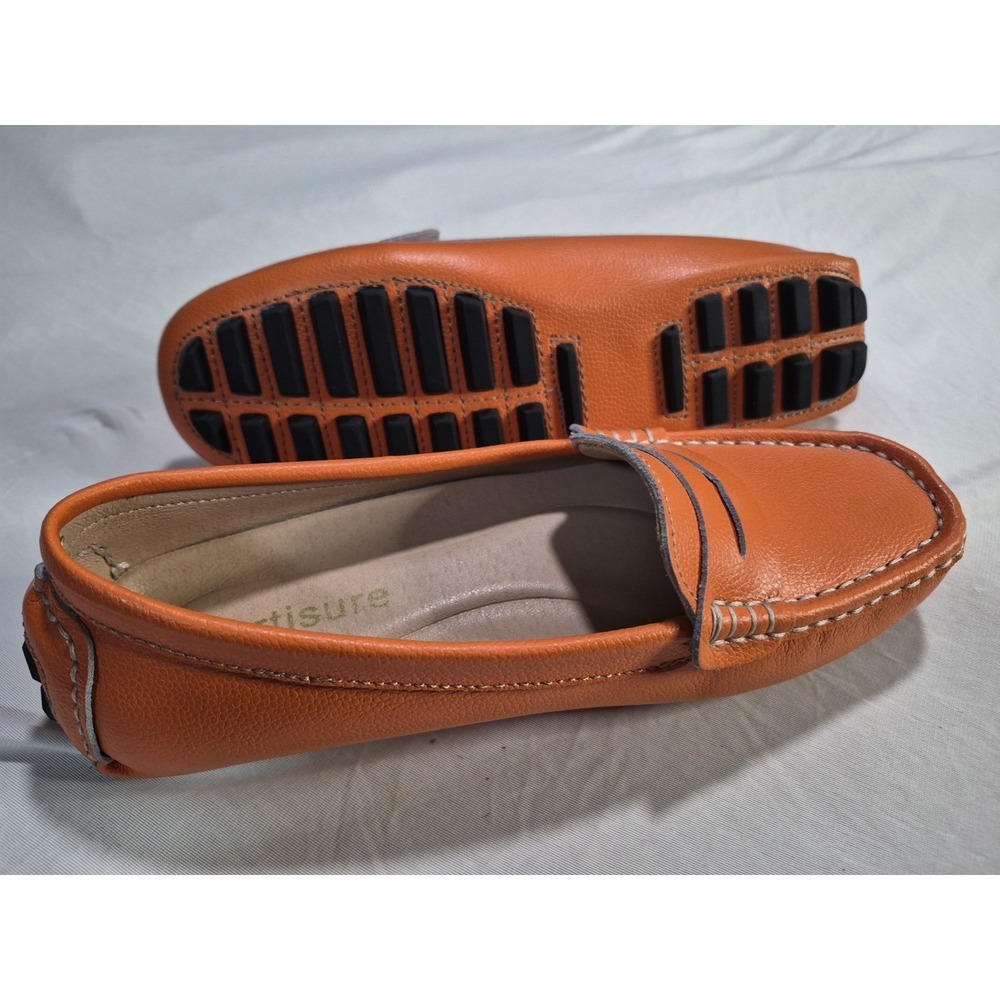 Artisure Women's Genuine Leather Orange Penny Loafers Size 6.5 NWOB